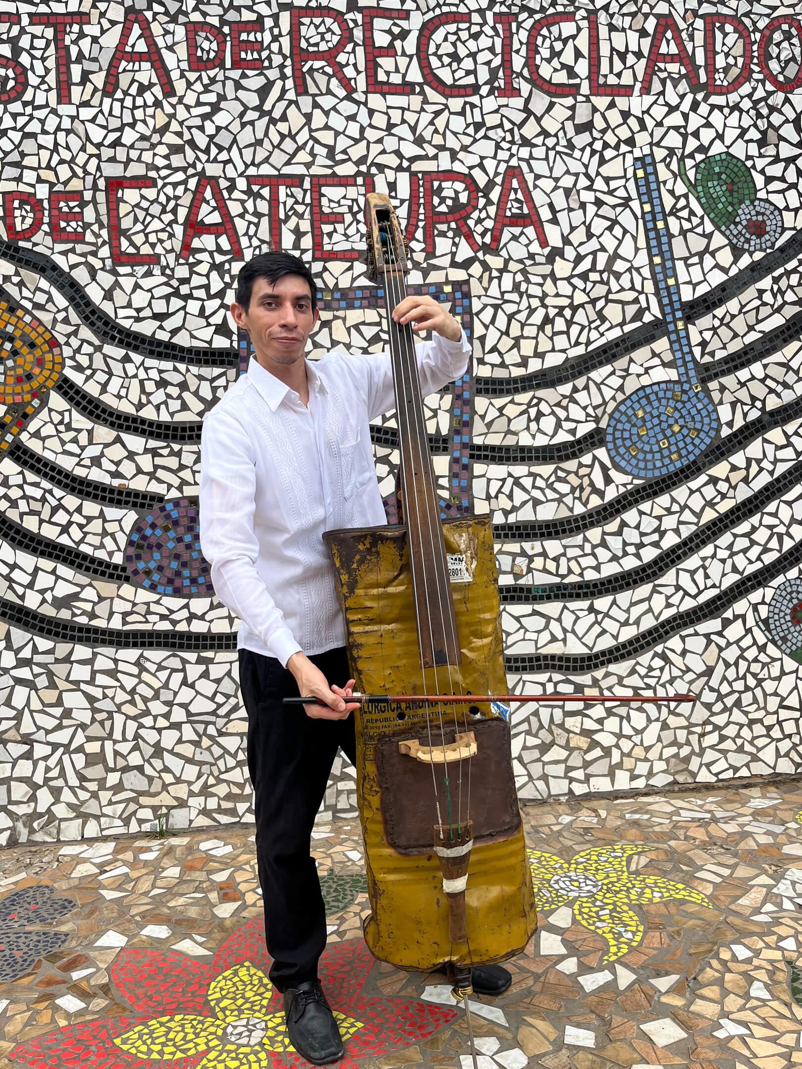 A member of the Recycled Orchestra of Cateura showcases one of the unique instruments they’ve crafted.
Photo: Recycled Orchestra of Cateura
