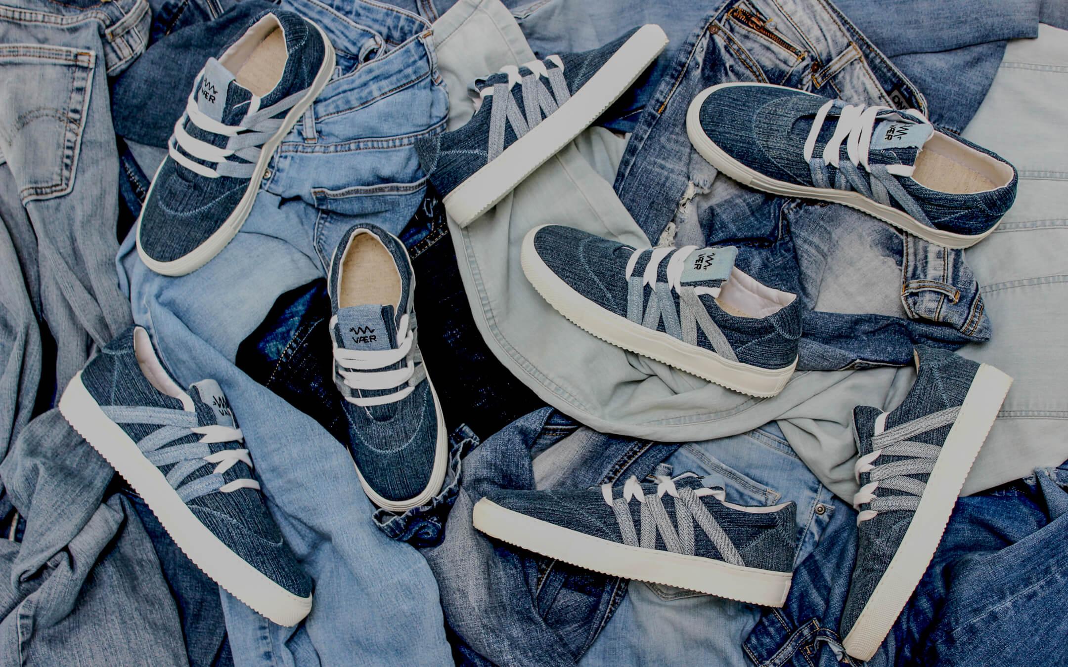 Old denim wear is transformed into fashionable, sustainable sneakers with VAER.
Photo: VAER