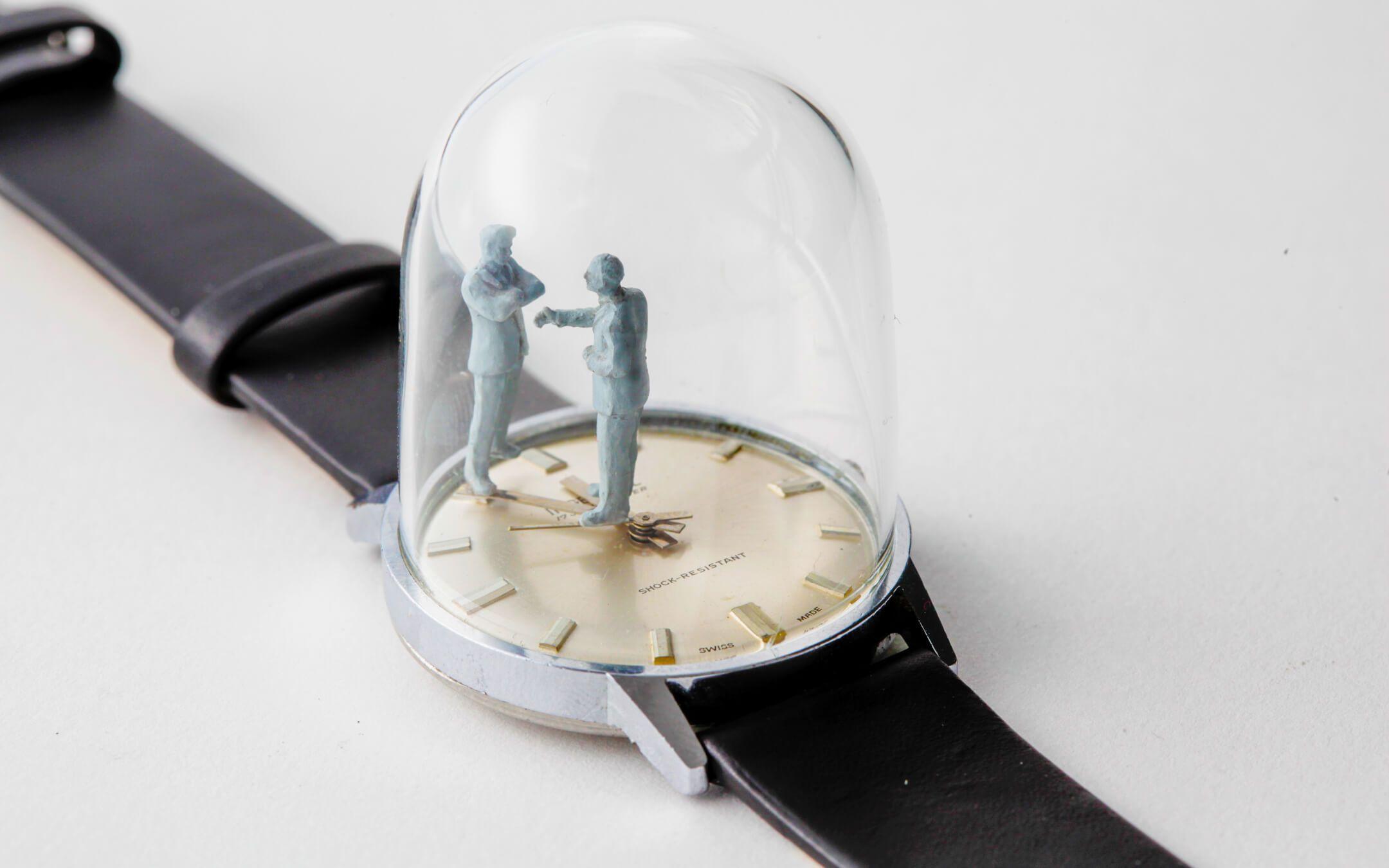 One of Dominic’s famous timepiece creations, ‘Unrequited Handshake.’
Photo: Dominic Wilcox