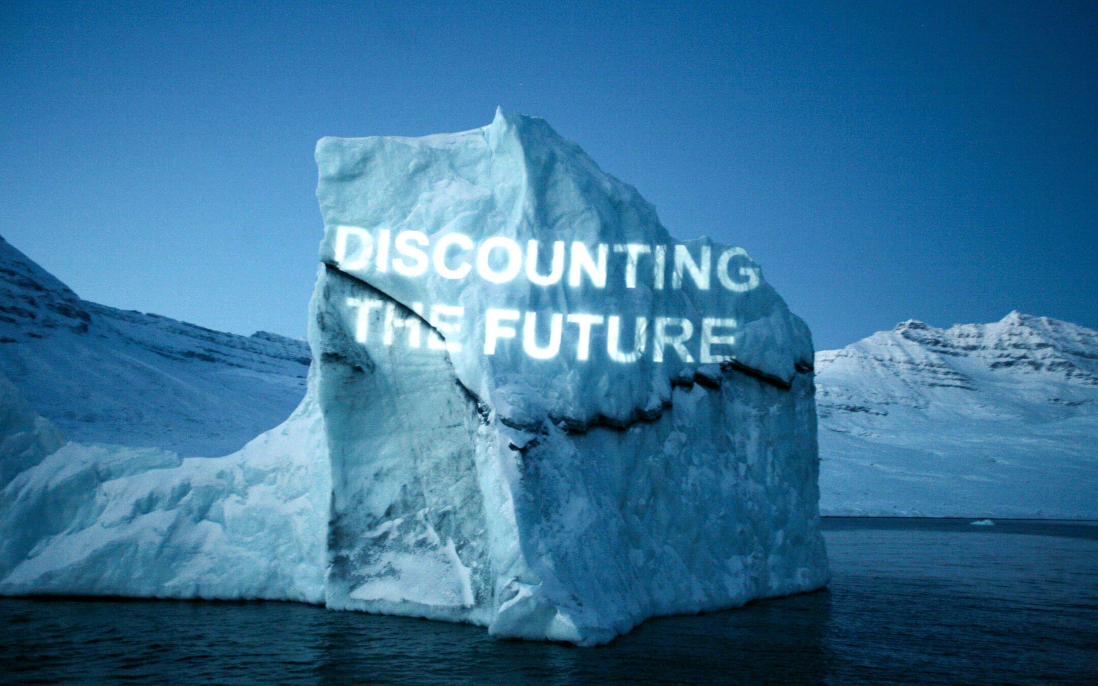 David Buckland’s ‘Discounting the Future’ Ice Text Series from 2008.
Photo: Cape Farewell