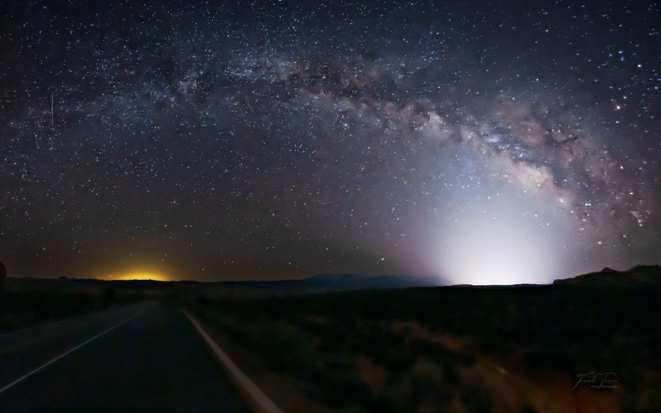 Arches National Park, showing light pollution from nearby Moab, UT, on the right and Grand Junction (about 60 miles away) on the left.
Photographer: Frank Turina