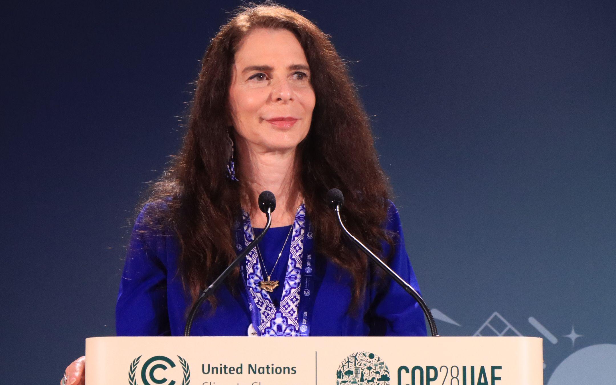 Osprey Orielle Lake prepares to address the room at COP28 in Dubai, UAE.
Photo: WECAN International