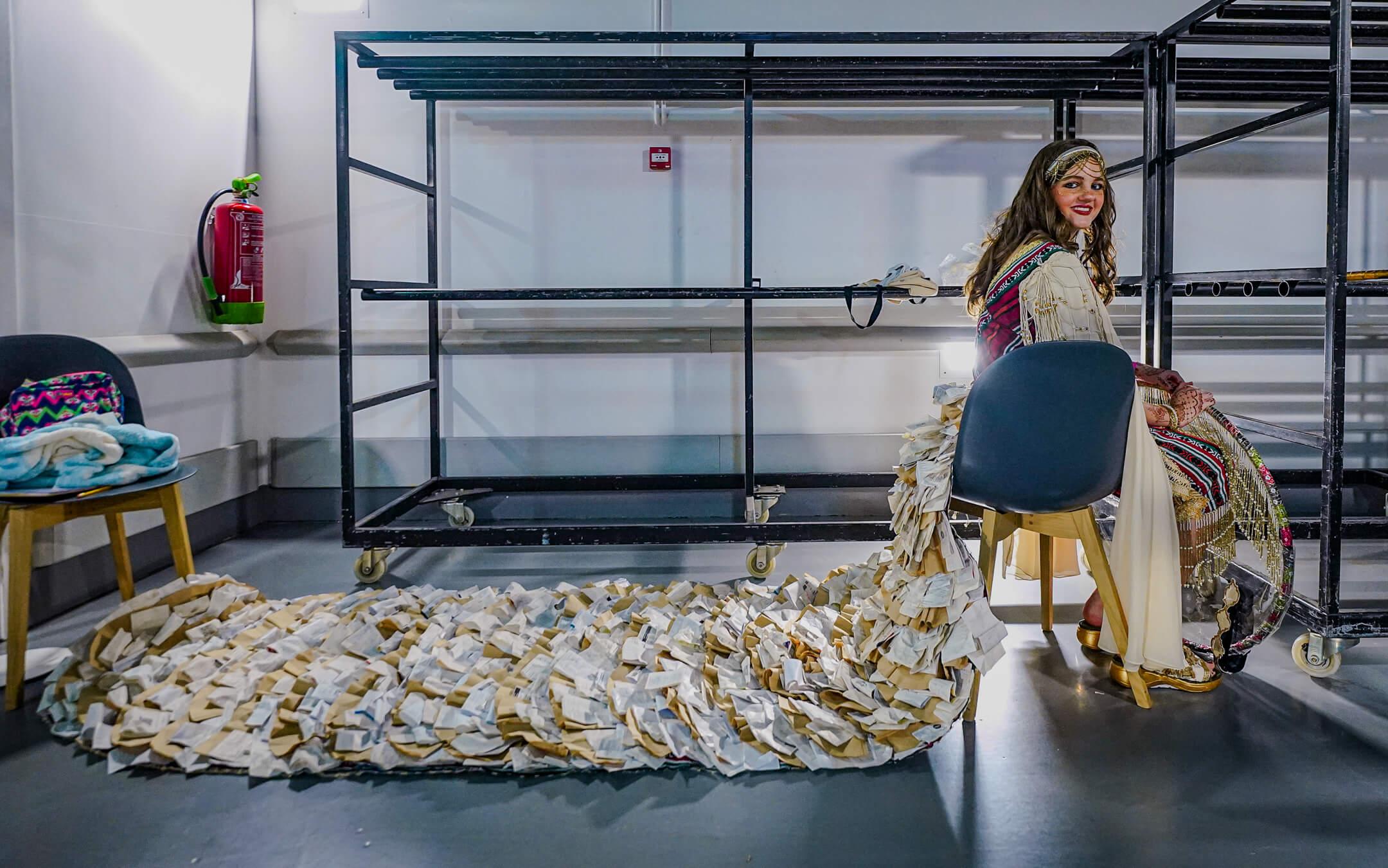 A behind-the-scenes shot of student competitors Iba Ali and Ayla Safar from the American School of Dubai and their incredible design.
Photographer: Stephane Danna