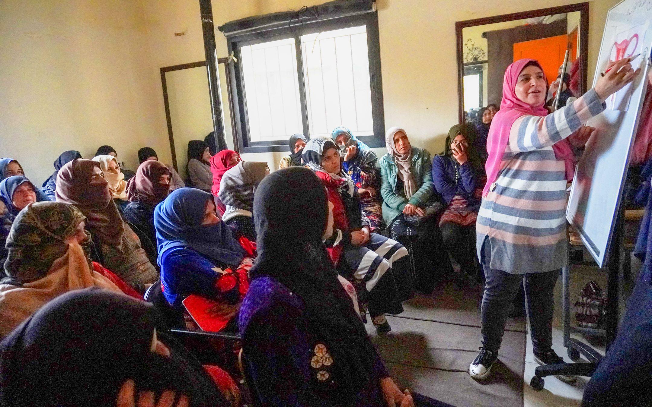 A group of women engage in a women’s health workshop at WingWoman Lebanon.
Photo: WingWoman Lebanon