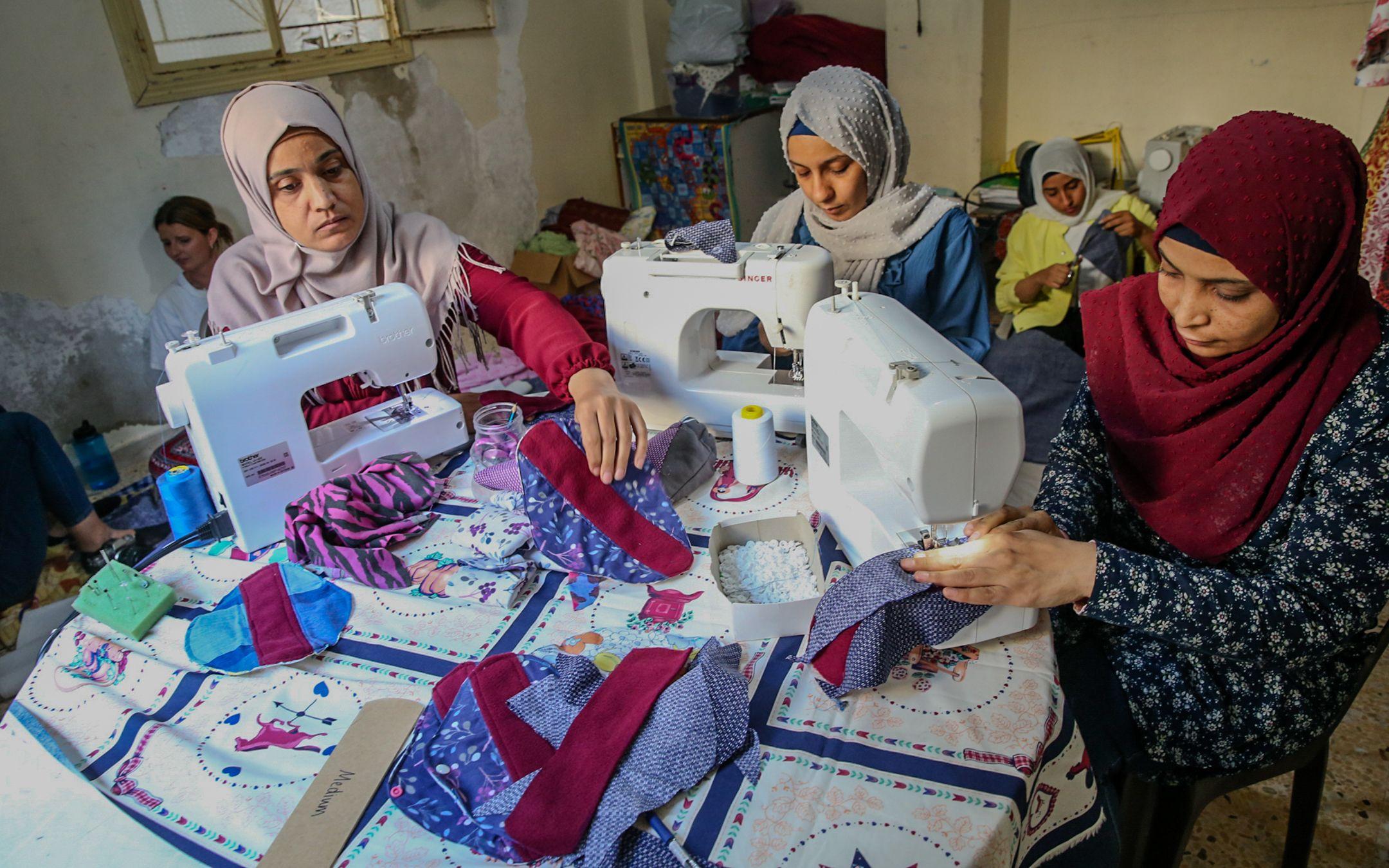 A group of women sew together at WingWoman Lebanon.
Photo: WingWoman Lebanon