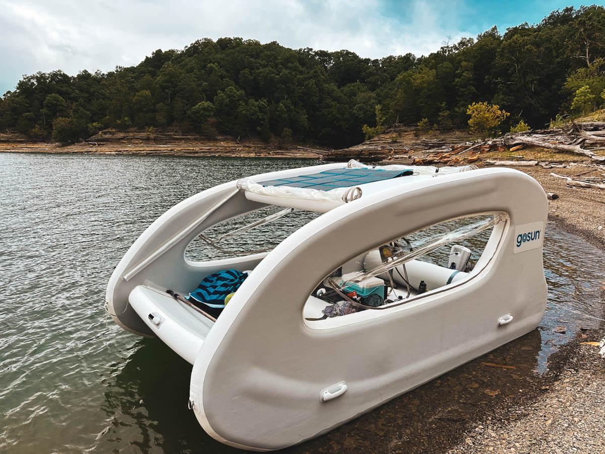 A four-day trip on a lake, using only GoSun solar devices and their latest innovation–a boat fueled only by the sun and solar batteries. Photo: GoSun.